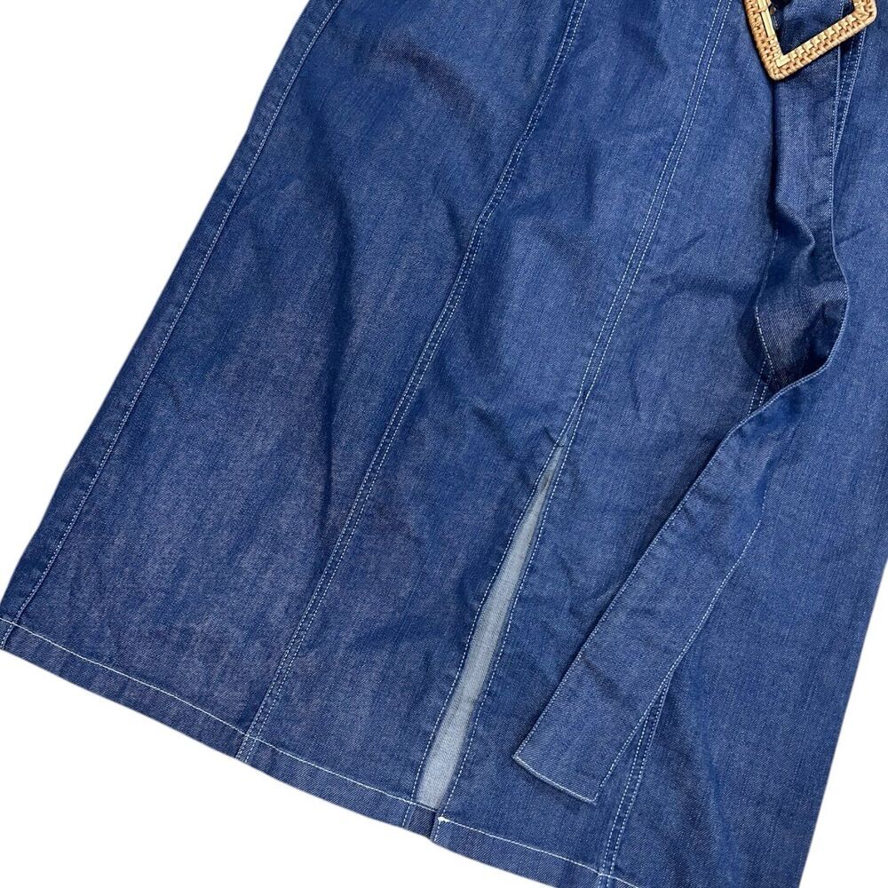 Shoshanna Blue Denim Candelaria Midi Front Slit Dress 4 - Picture 3 of 5